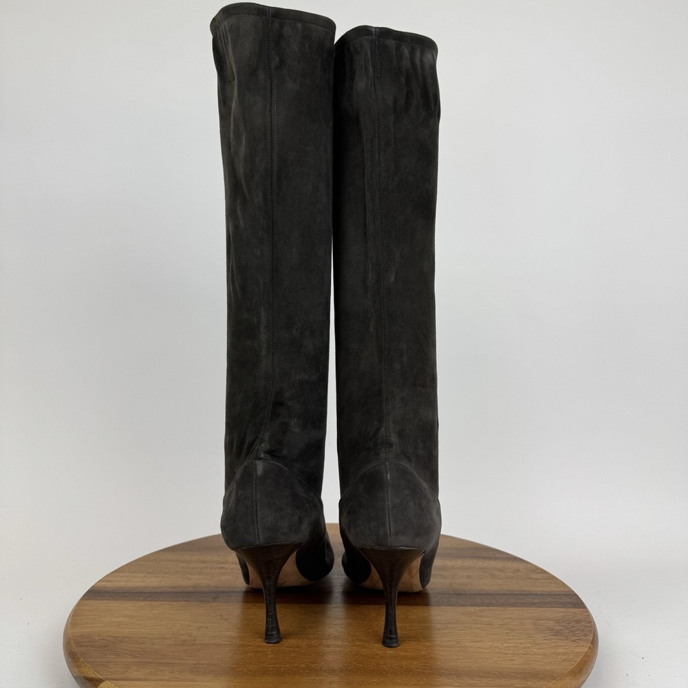 Womens Manolo Blahnik Pamfilo Stretch Gray Suede Pull‎ On Stiletto Boots Size 40 - Picture 5 of 11